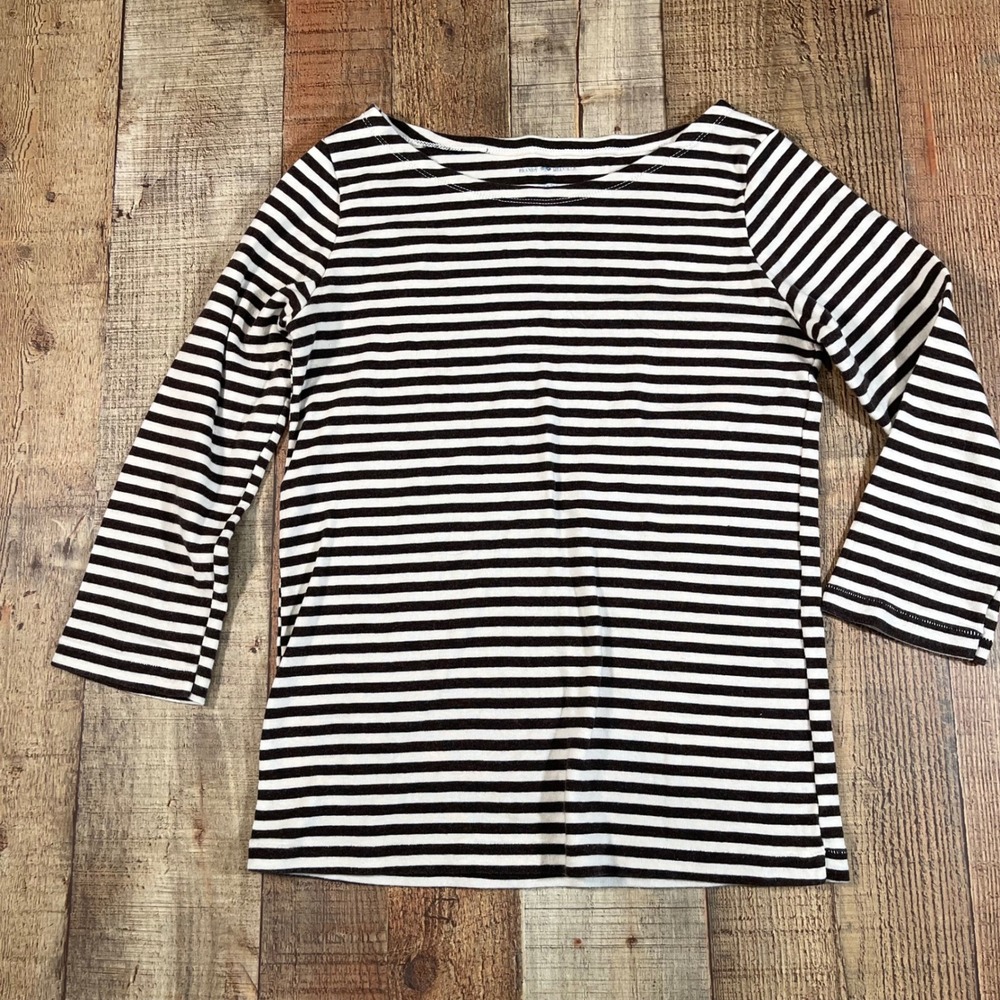 Brandy Melville Brown Cream Striped Boat Neck Long Sleeve Top One Size OS